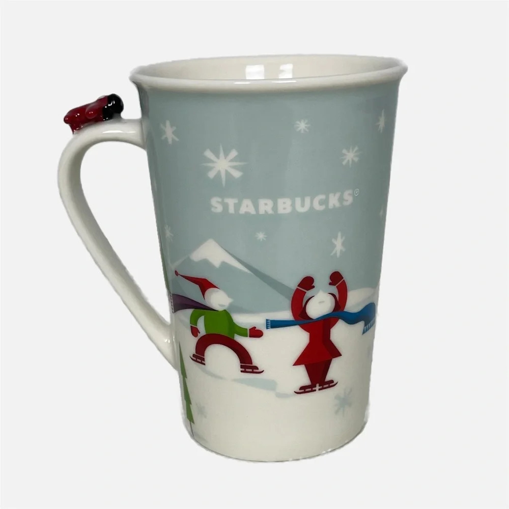 Starbucks Coffee Tea Mug Bone China Winter Airplane Snowflakes 8 oz. Blue White